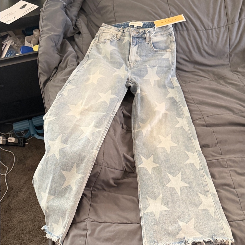 Zara Light Blue Star Print Wide Leg Jeans
